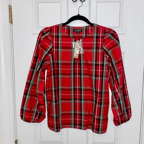 NWT J. Crew Puff-Sleeve top Good Tidings plaid XS - Picture 5 of 14